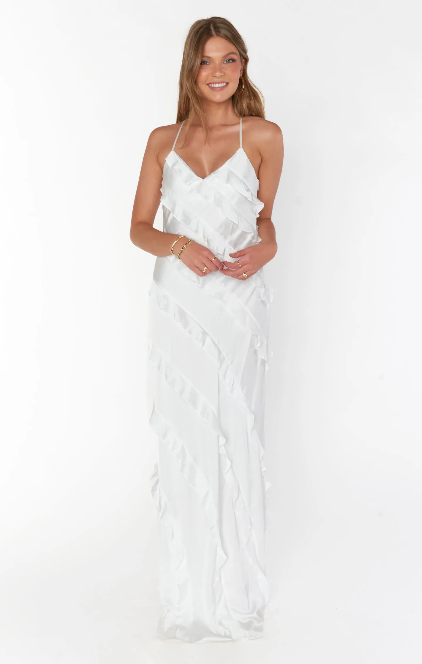 Romance Ruffle Dress ~ Ivory Luxe Satin