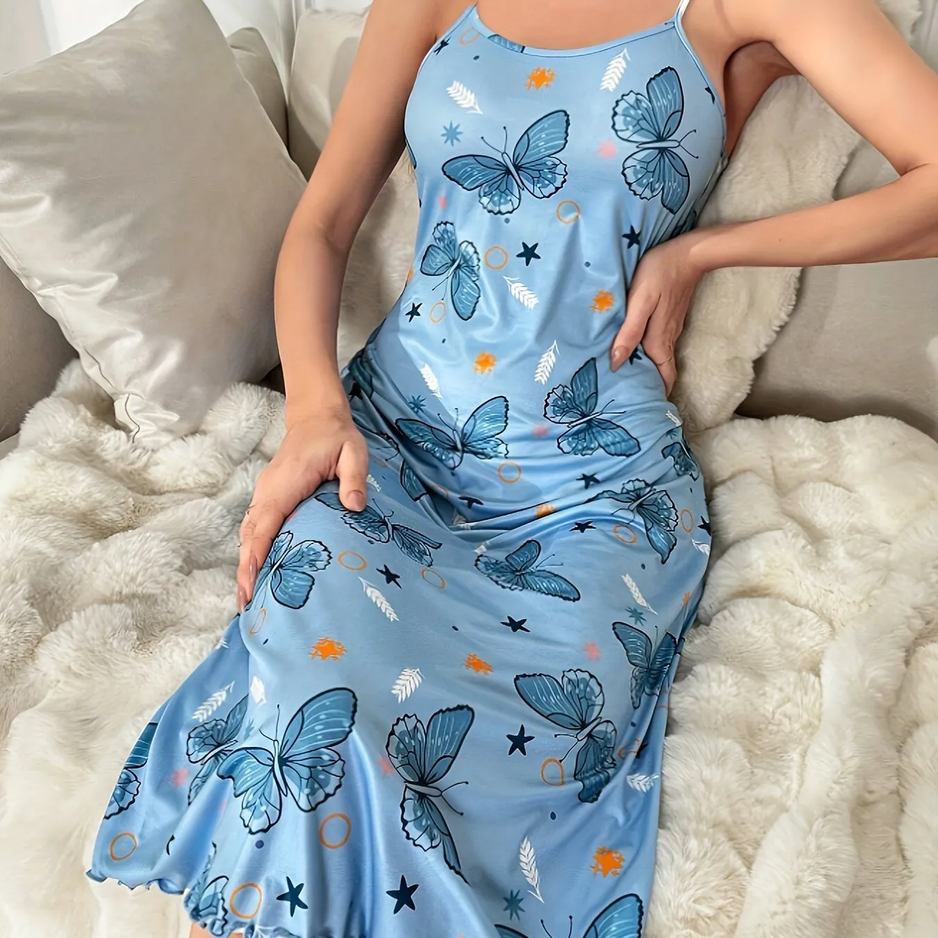 Rose Print Slip Nightdress Elegant Sleepwear for Women