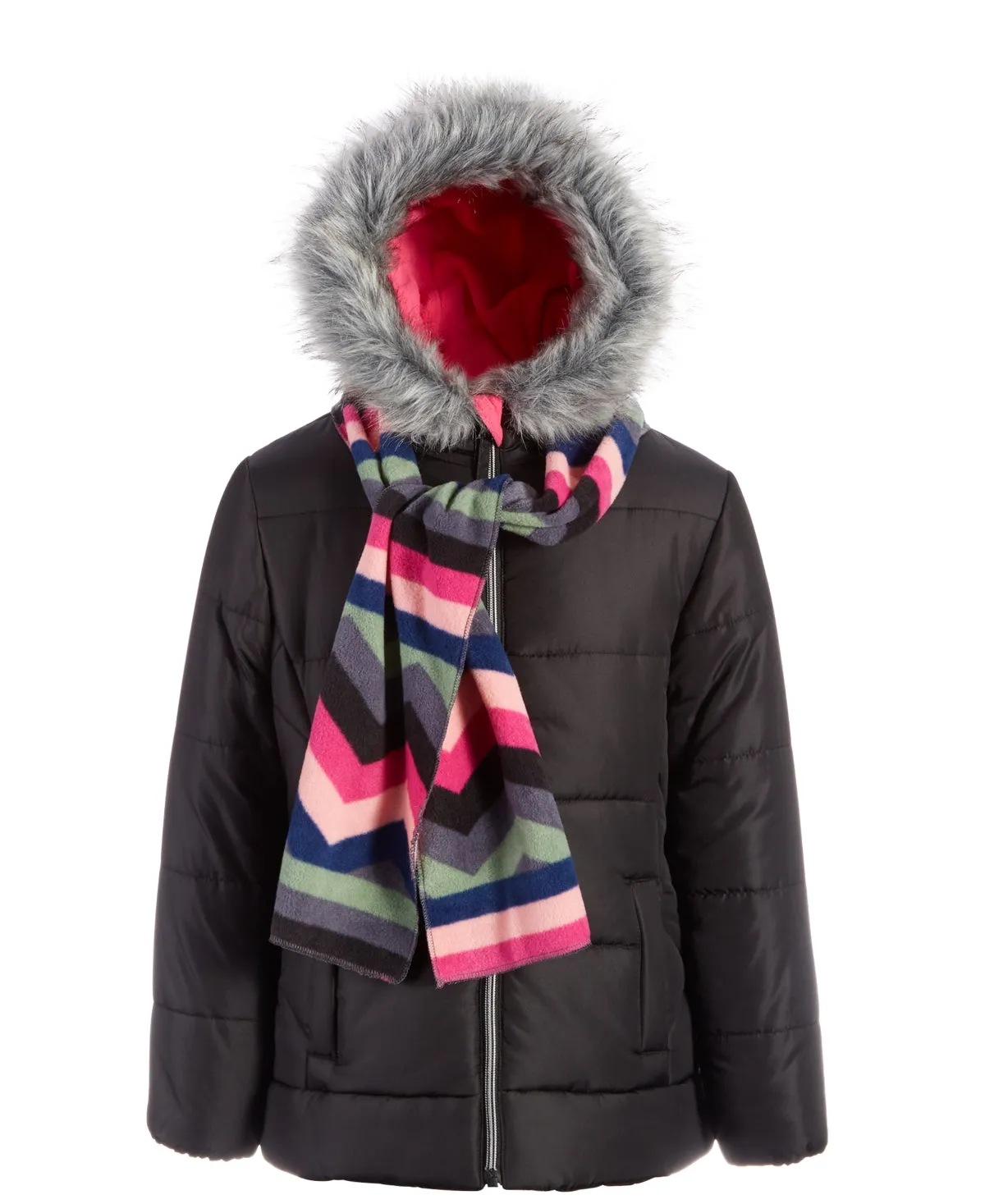 S Rothschild & Co Big Girls Solid Quilted Puffer Jacket and Scarf Set