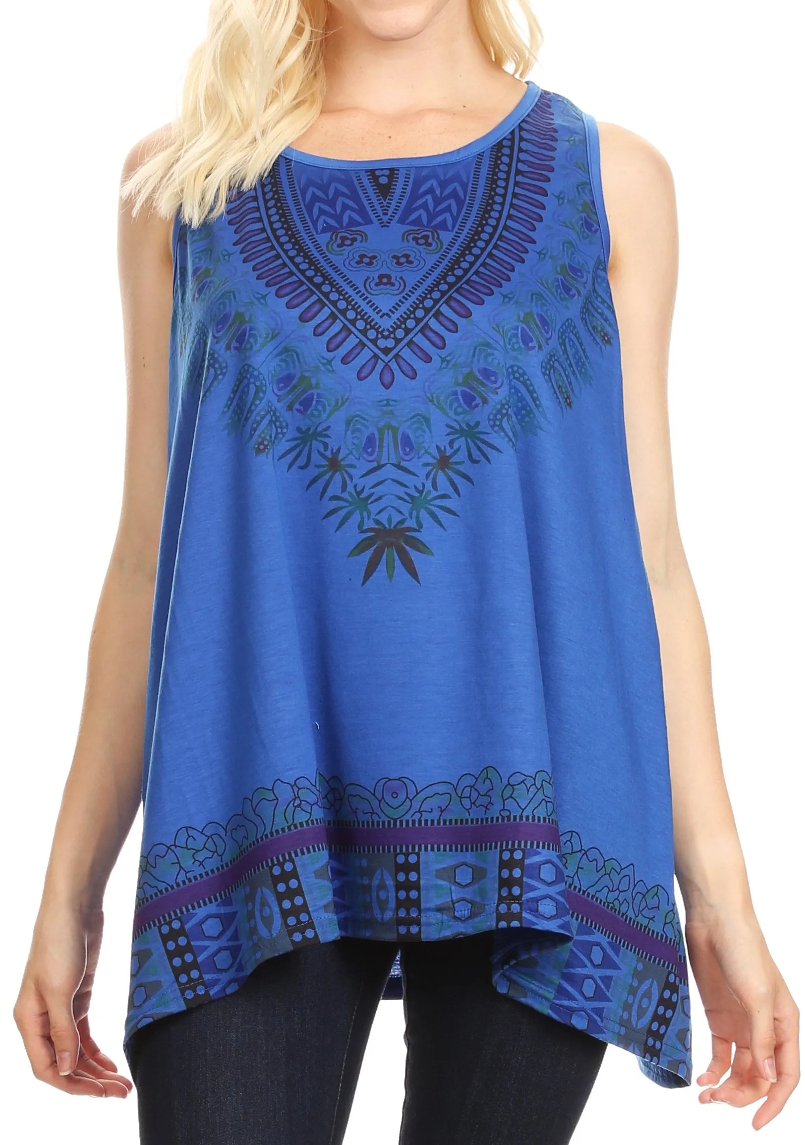 Sakkas Juliana Womens Summer Sleeveless Tank Top Printed Dashiki Jersey Knit