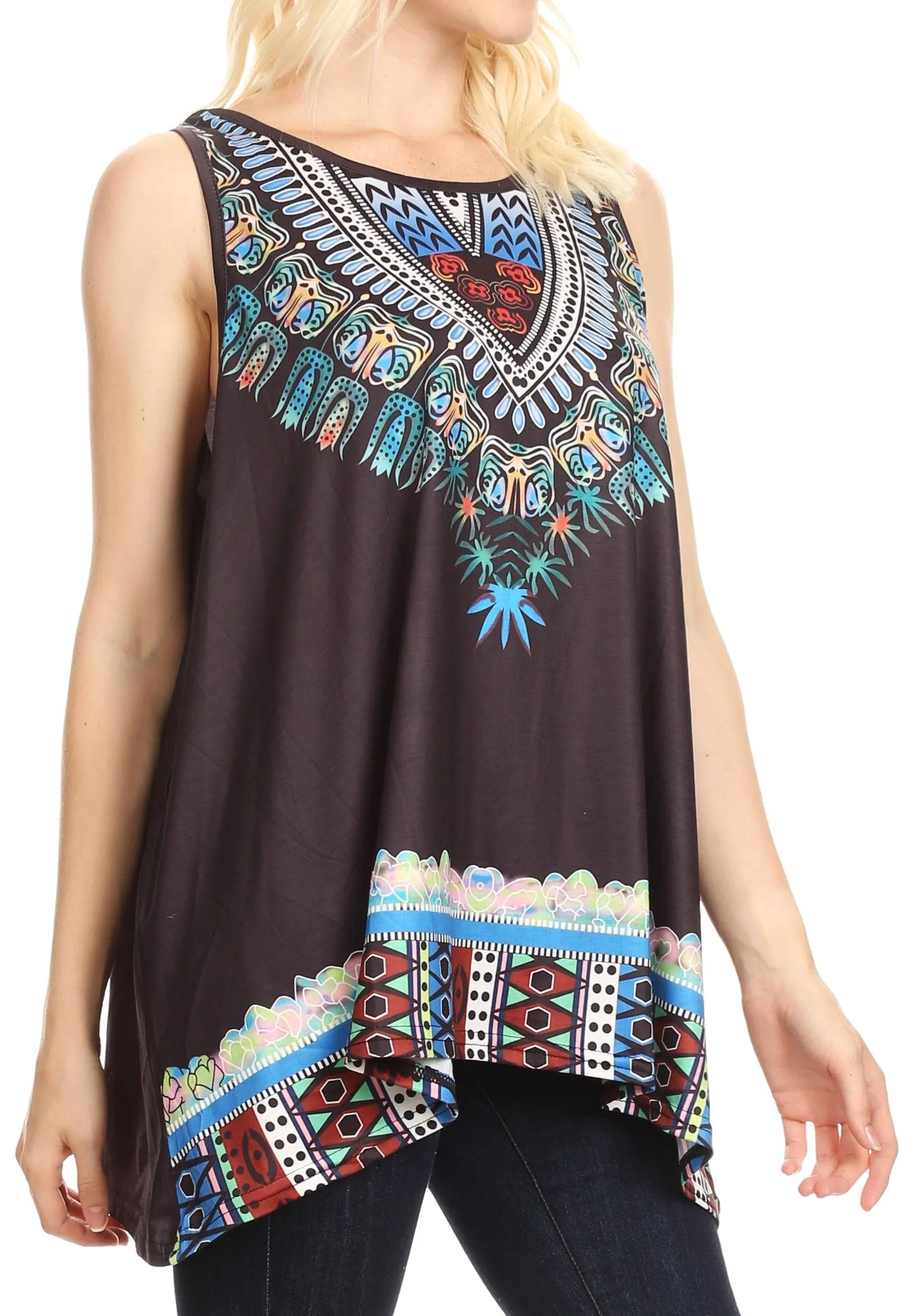 Sakkas Juliana Womens Summer Sleeveless Tank Top Printed Dashiki Jersey Knit