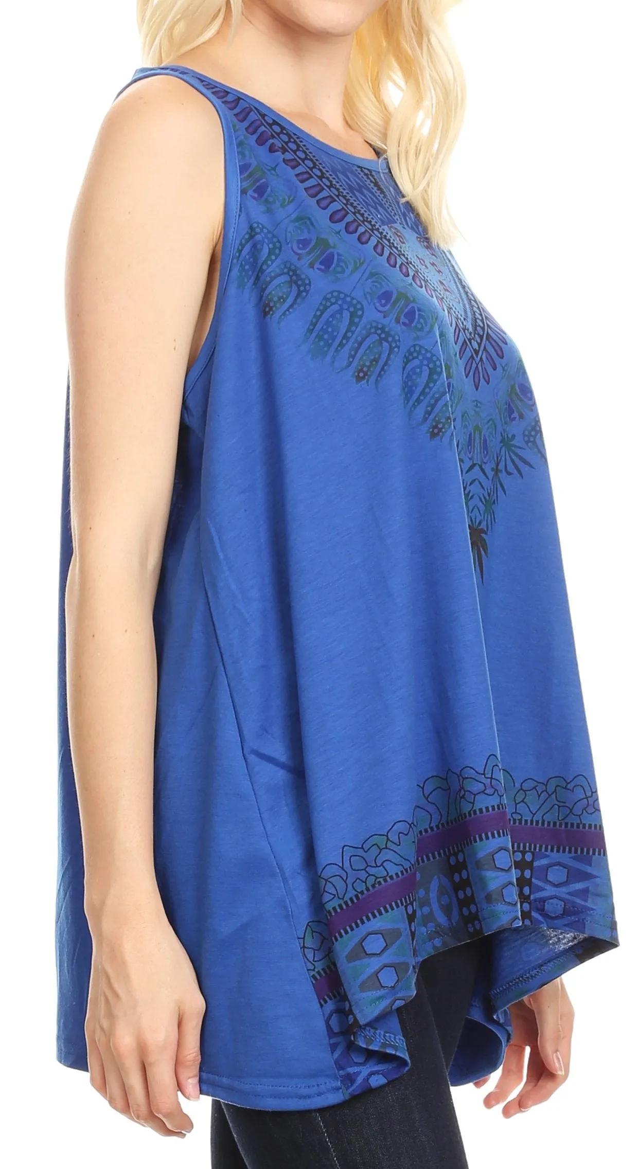 Sakkas Juliana Womens Summer Sleeveless Tank Top Printed Dashiki Jersey Knit