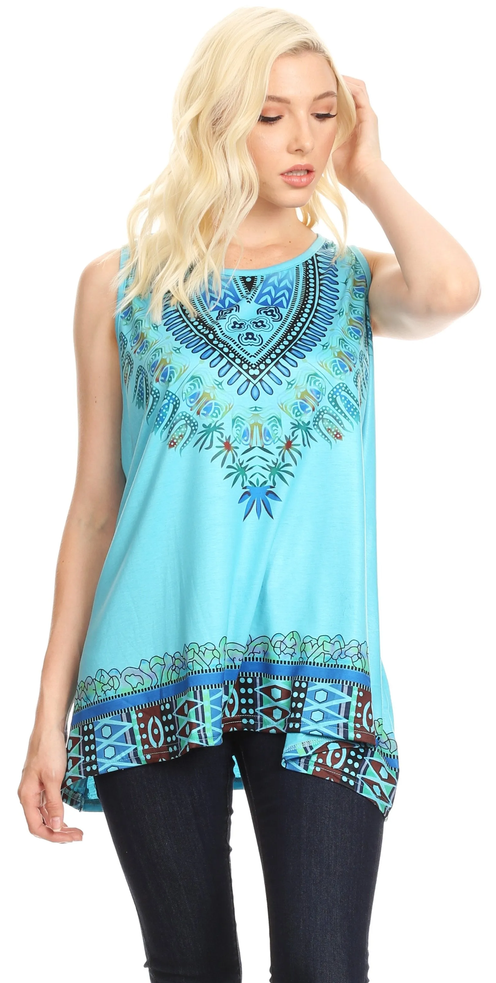 Sakkas Juliana Womens Summer Sleeveless Tank Top Printed Dashiki Jersey Knit