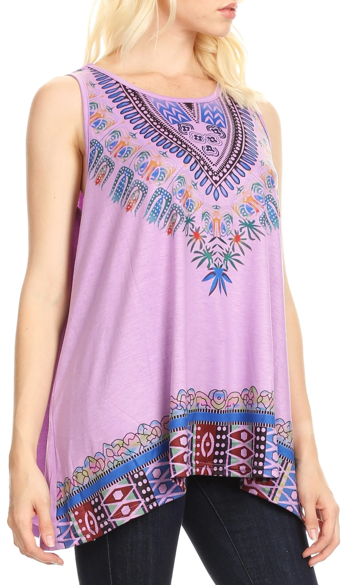 Sakkas Juliana Womens Summer Sleeveless Tank Top Printed Dashiki Jersey Knit