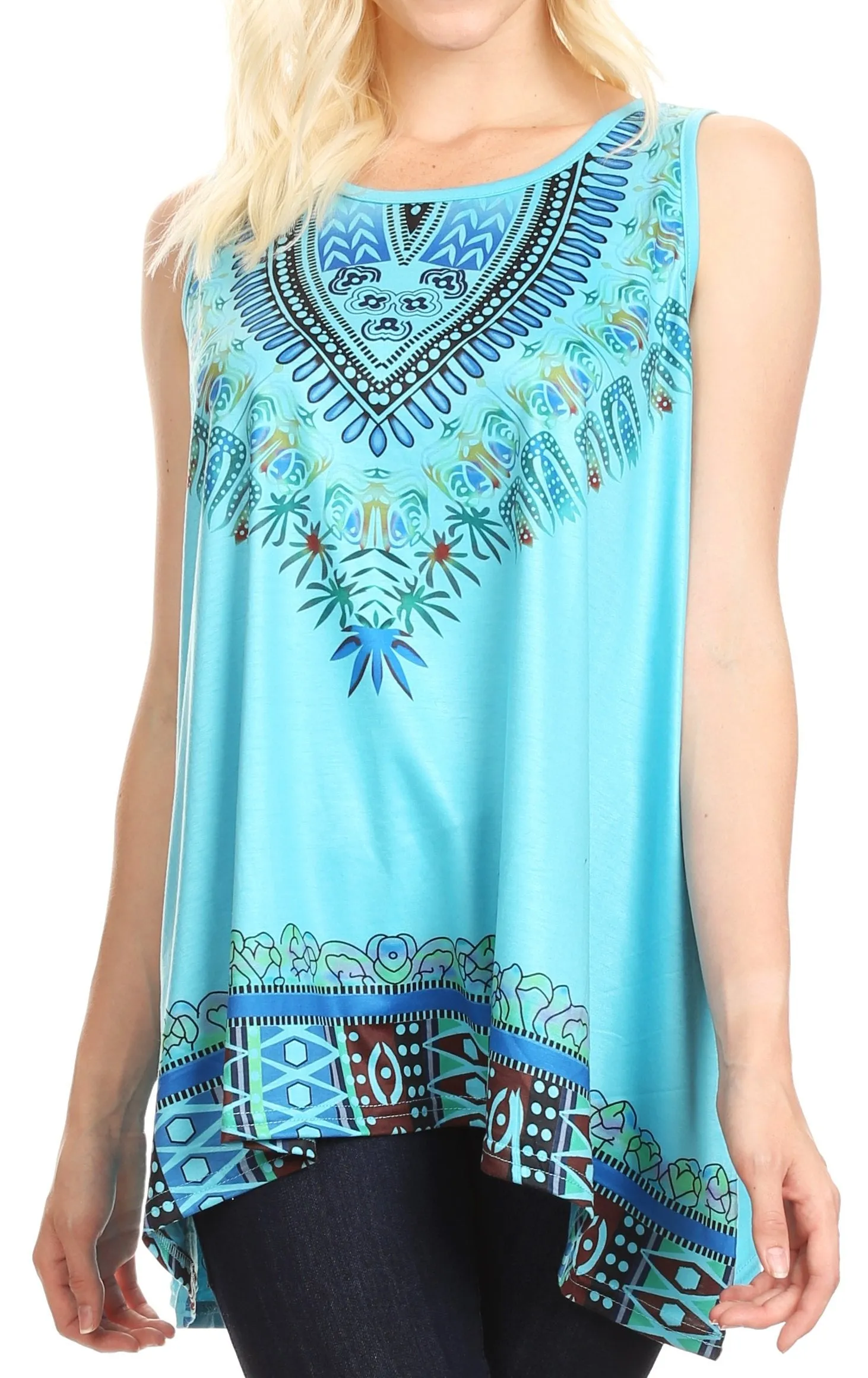 Sakkas Juliana Womens Summer Sleeveless Tank Top Printed Dashiki Jersey Knit