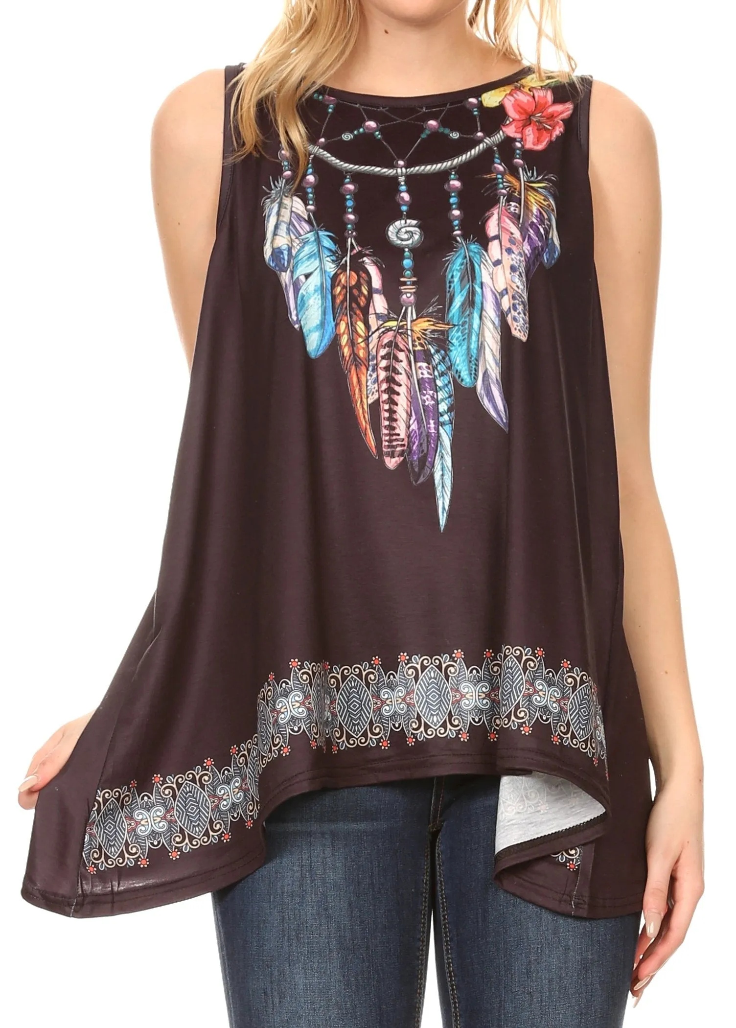 Sakkas Juliana Womens Summer Sleeveless Tank Top Printed Dashiki Jersey Knit