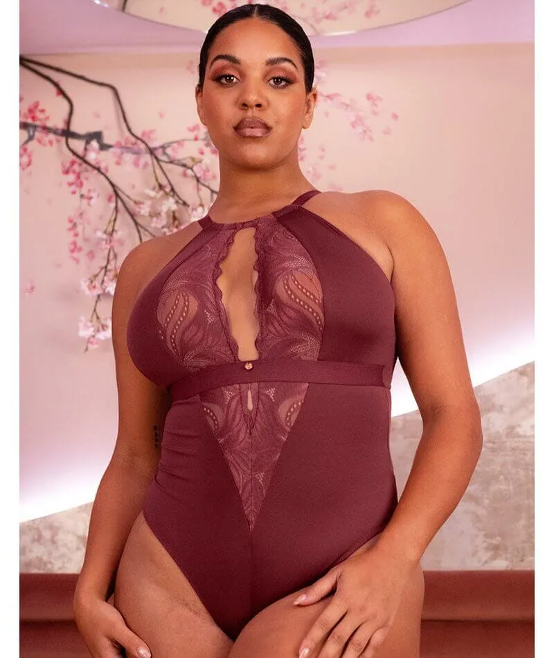 Scantilly Indulgence Stretch Lace Bodysuit - Oxblood Red