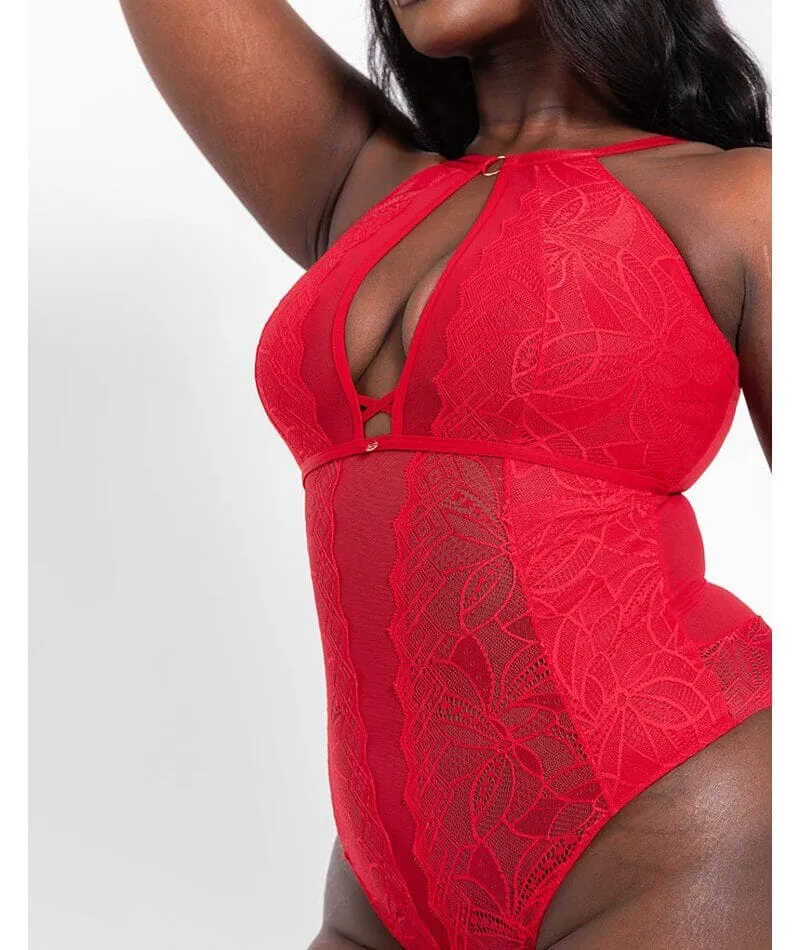 Scantilly Opulence Stretch Lace Bodysuit - Ruby Red