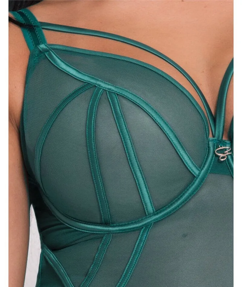 Scantilly Senses Plunge Bodysuit - Verdigris Green