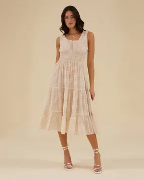 Scooped Ruffle Midi Dress