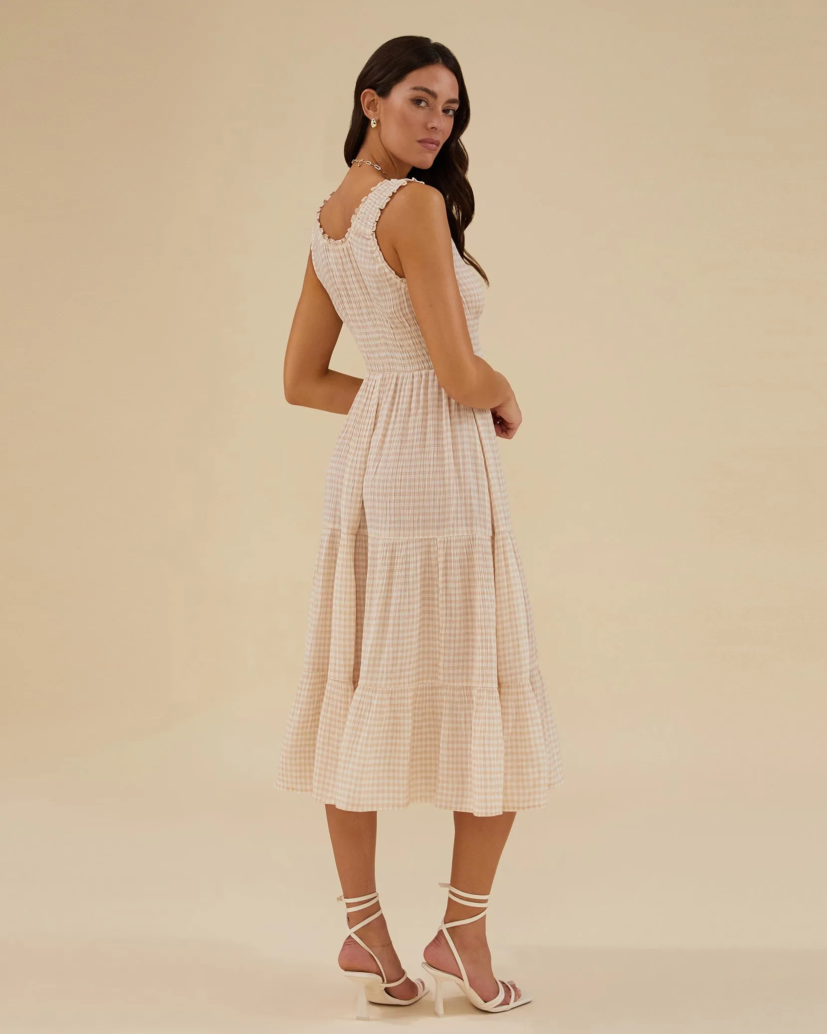 Scooped Ruffle Midi Dress