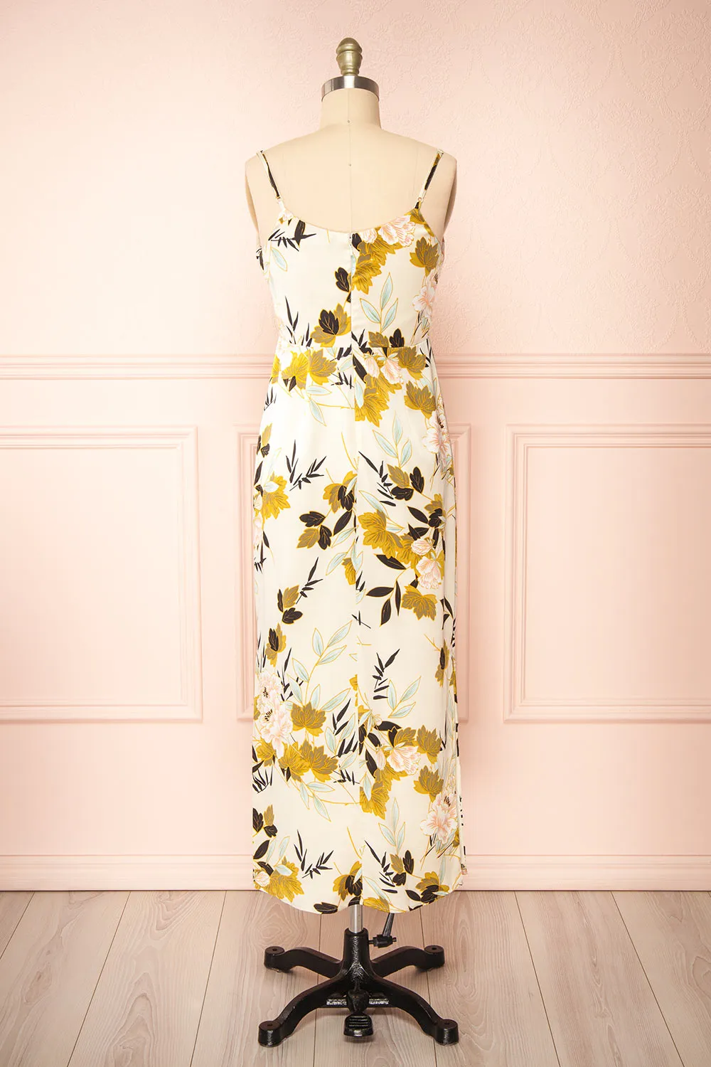 Selvi | Ivory Floral Cowl Neck Midi Dress