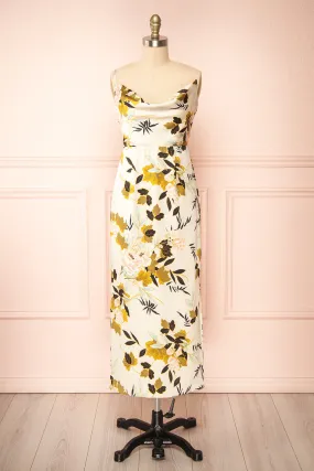 Selvi | Ivory Floral Cowl Neck Midi Dress