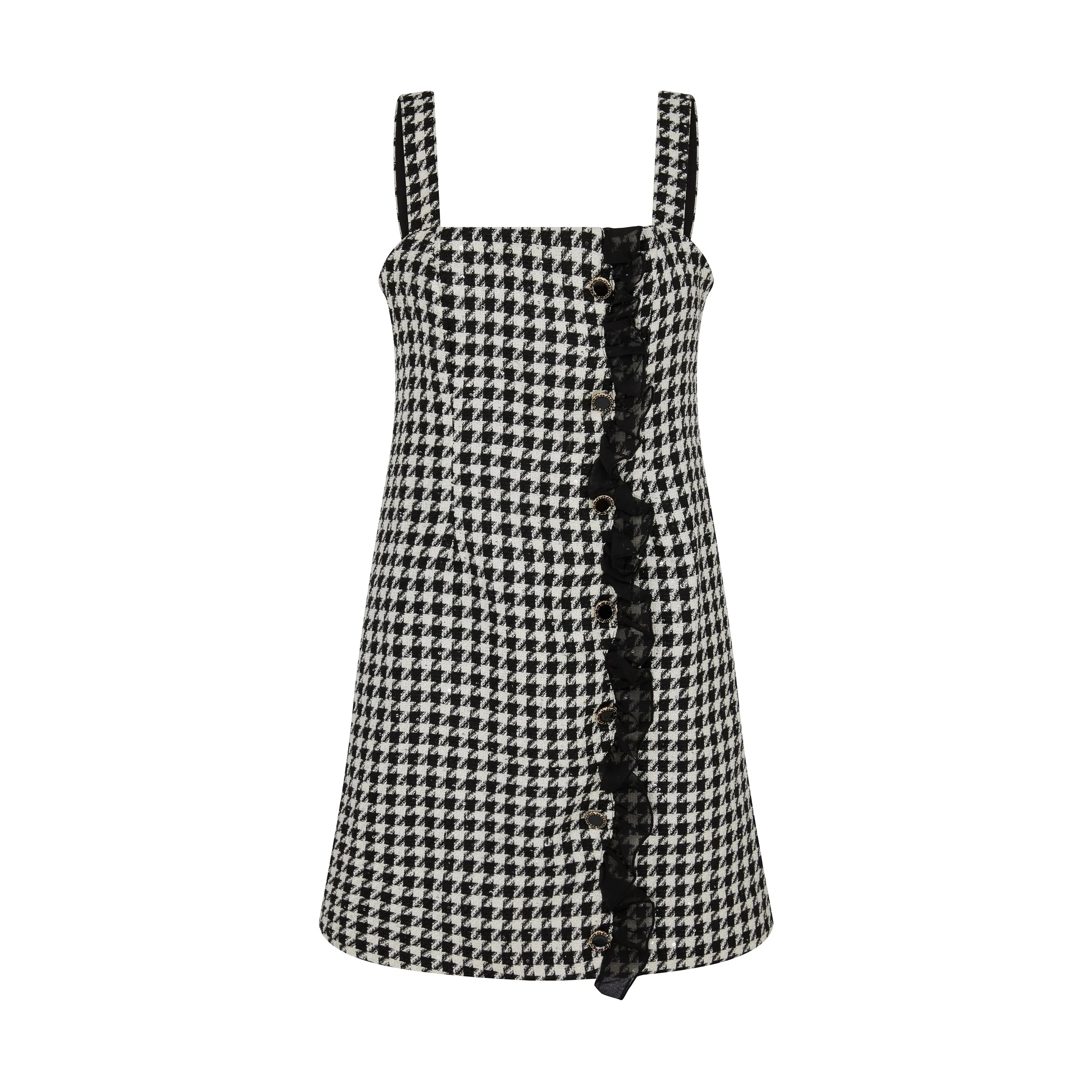 Sequined Houndstooth Bouclé-Knit Mini Dress In Black And White