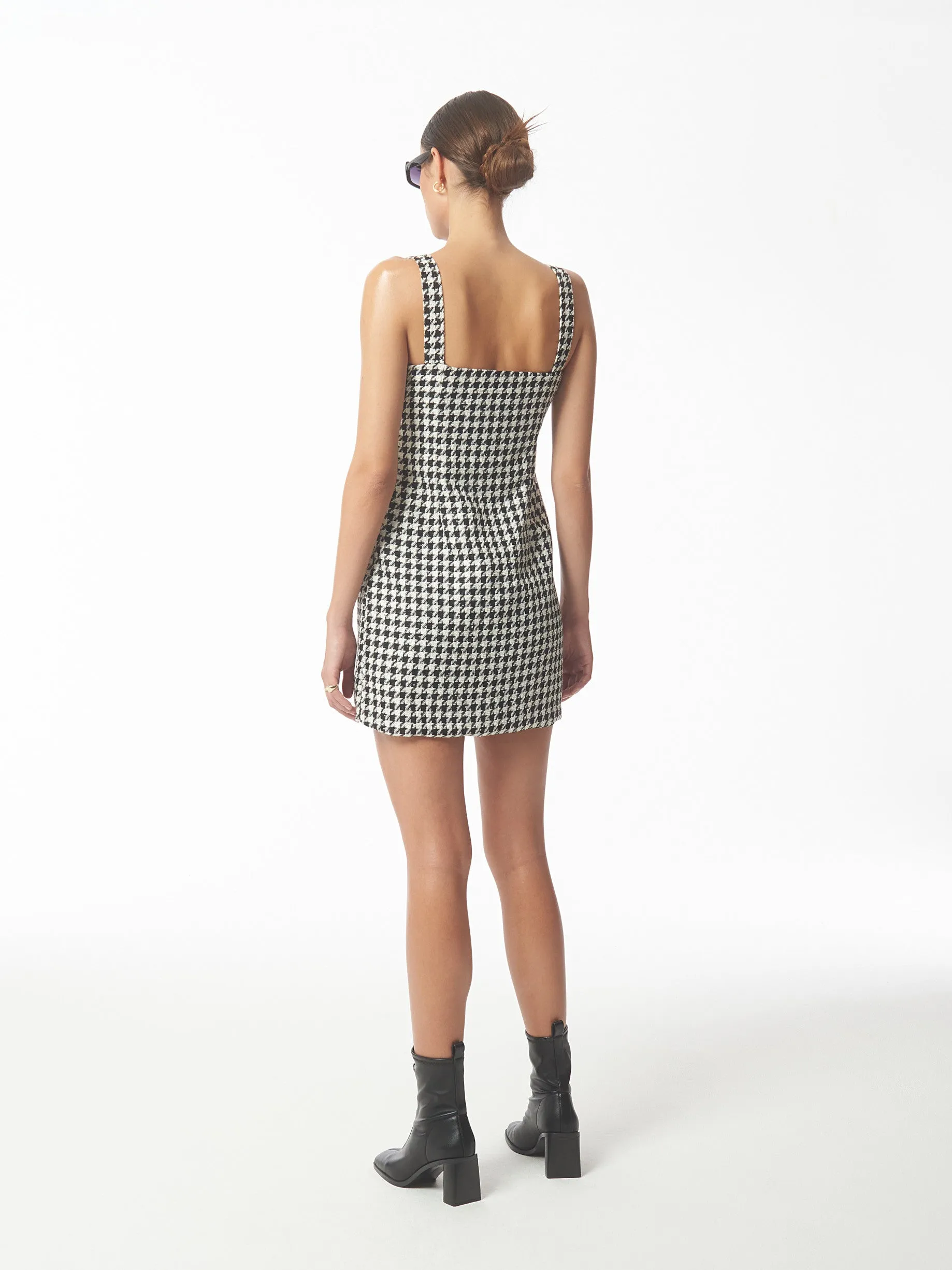 Sequined Houndstooth Bouclé-Knit Mini Dress In Black And White