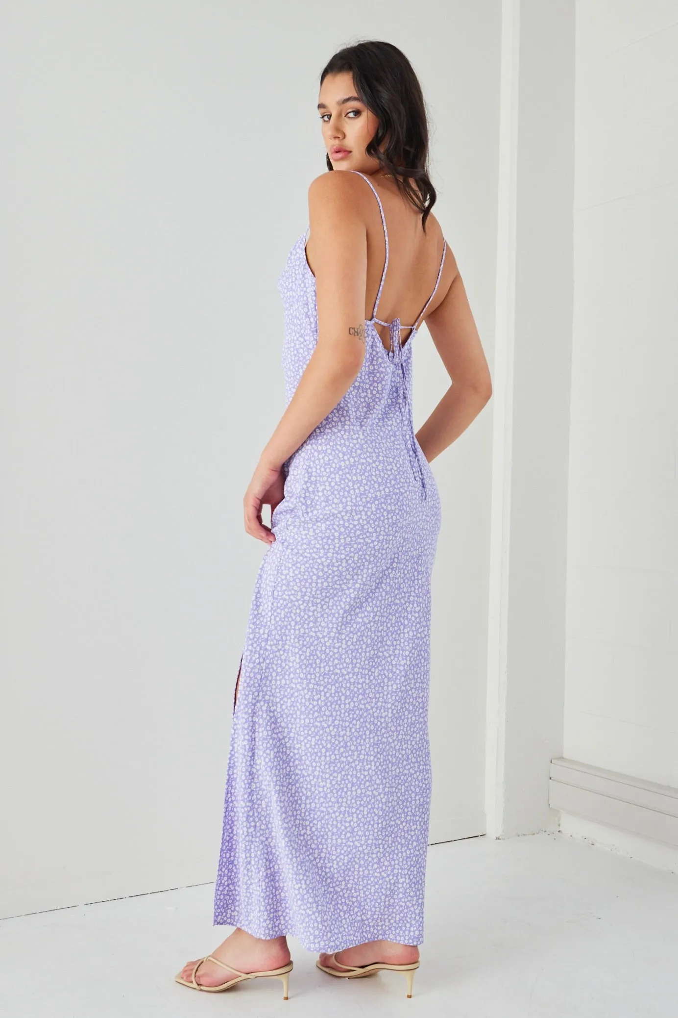 Show Stopper Lilac Floral Strappy Bias Slip Dress