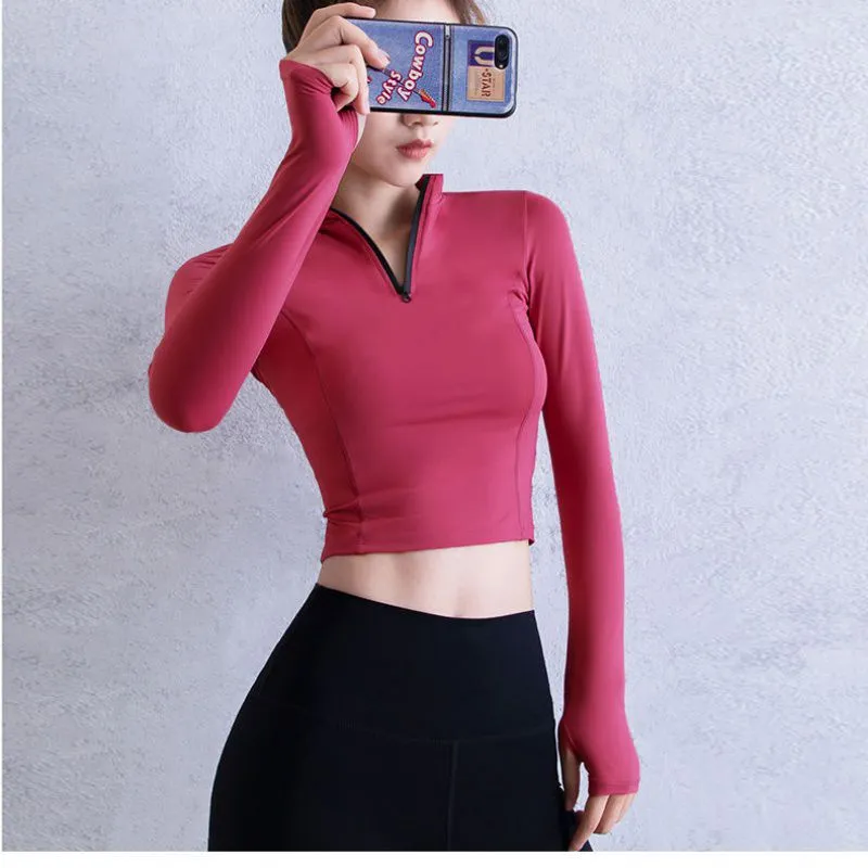 Slim Fit Quick Dry Breathable Zipper Running Long Sleeves