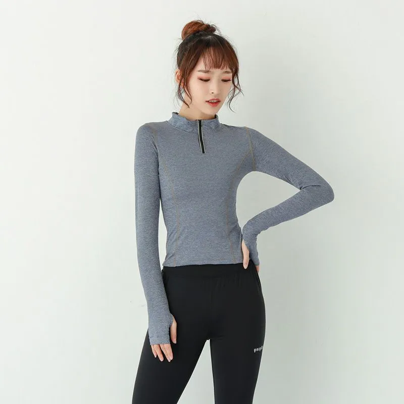 Slim Fit Quick Dry Breathable Zipper Running Long Sleeves