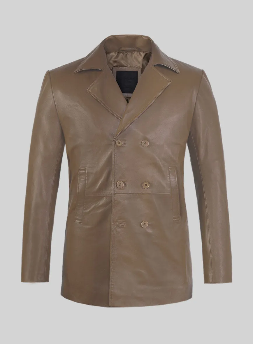 Soft King Brown Leather Pea Coat