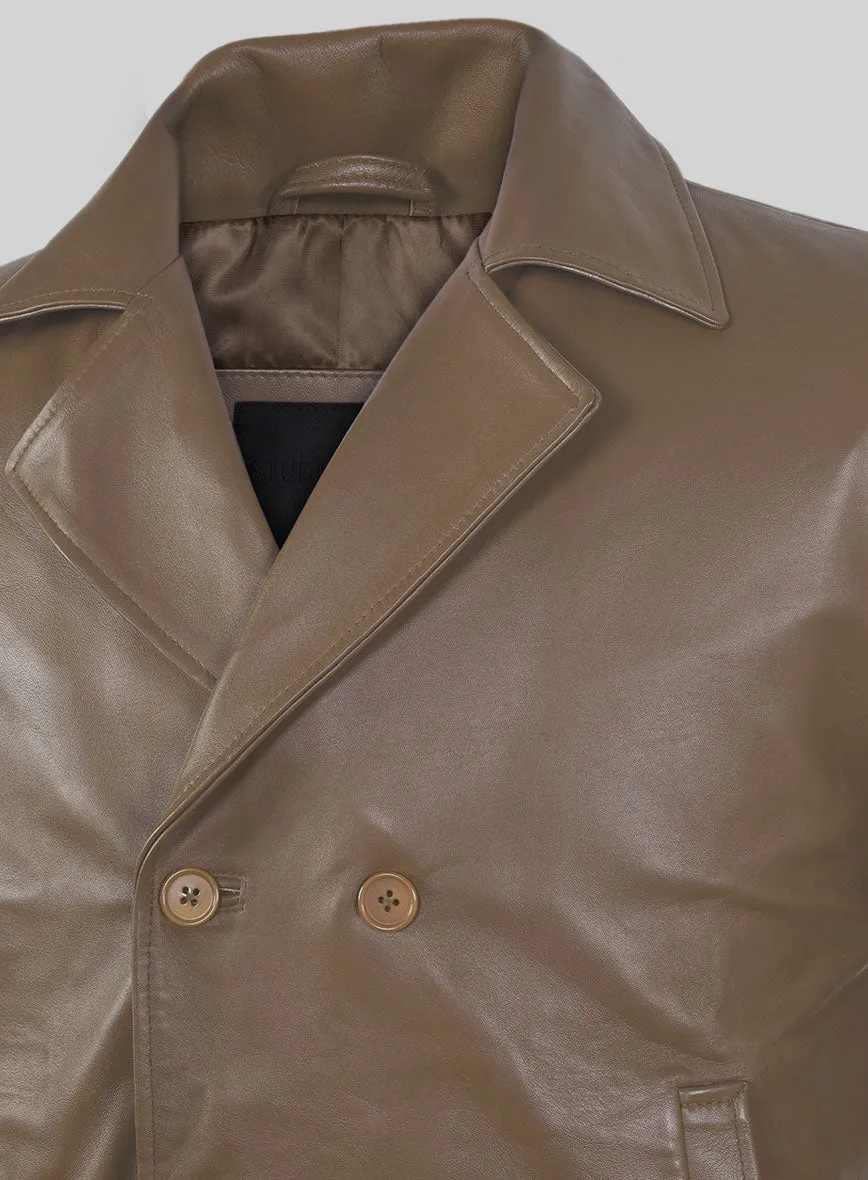 Soft King Brown Leather Pea Coat