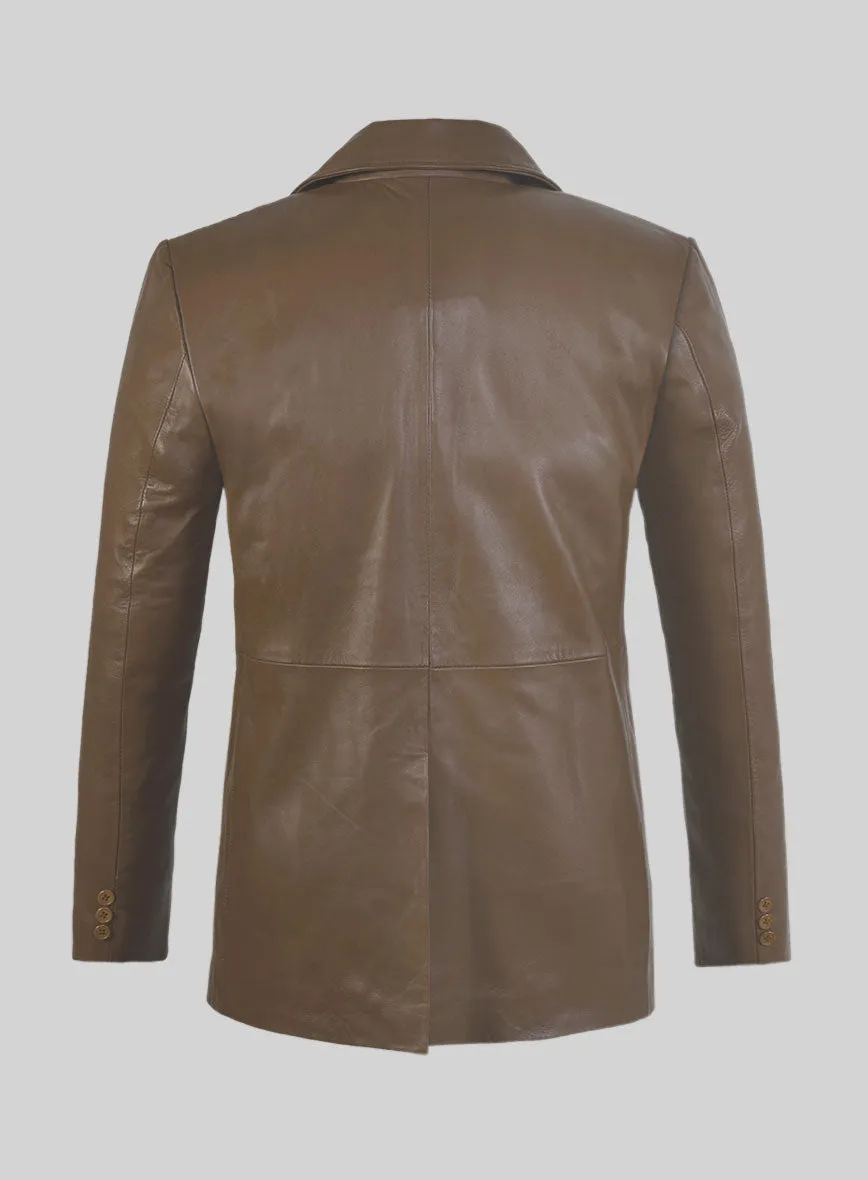 Soft King Brown Leather Pea Coat