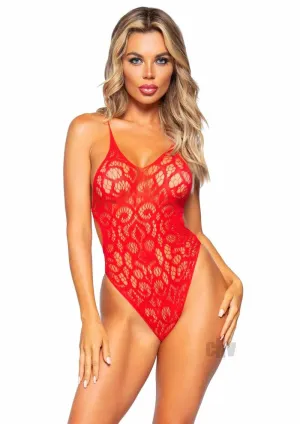 Strappy Back Lace Teddy - One Size - Red