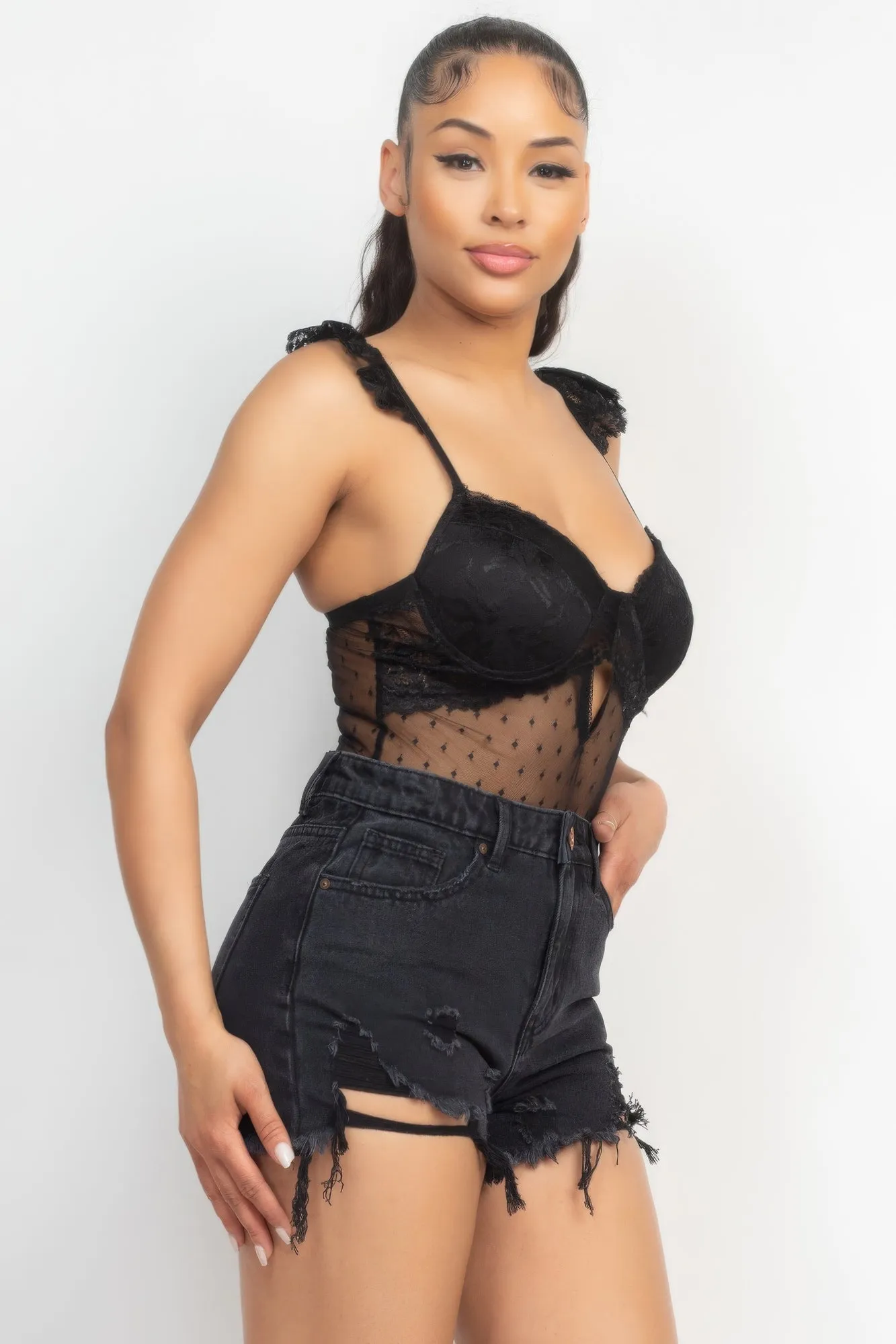 Sweetheart Cut-out Cami Ruffled Bodysuit