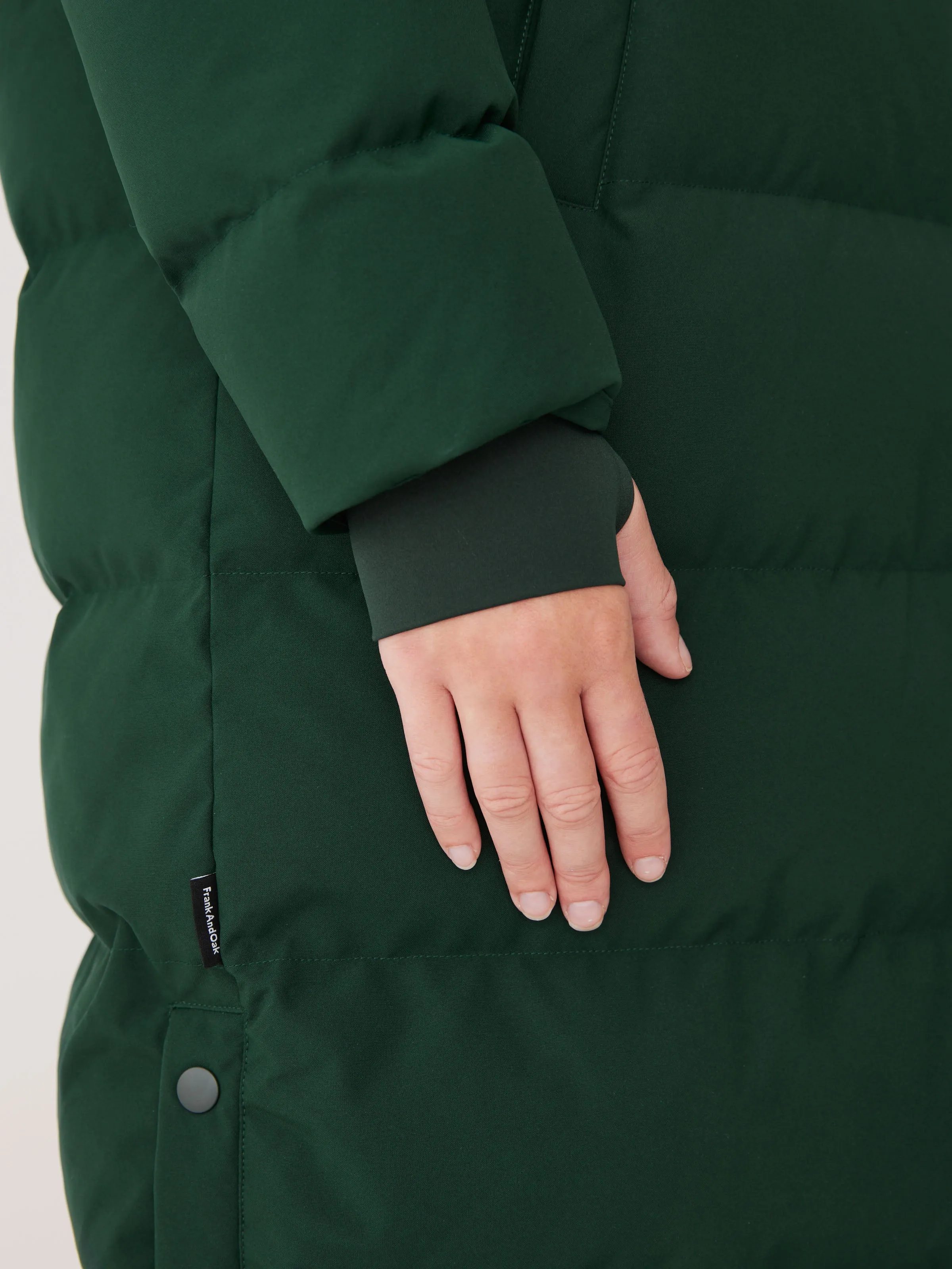 The Highland Long Puffer Coat in Forest Green