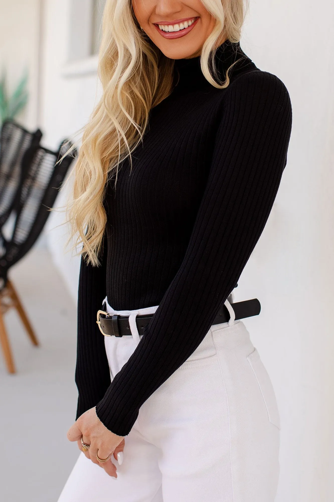 Too True Black Ribbed Turtleneck Bodysuit