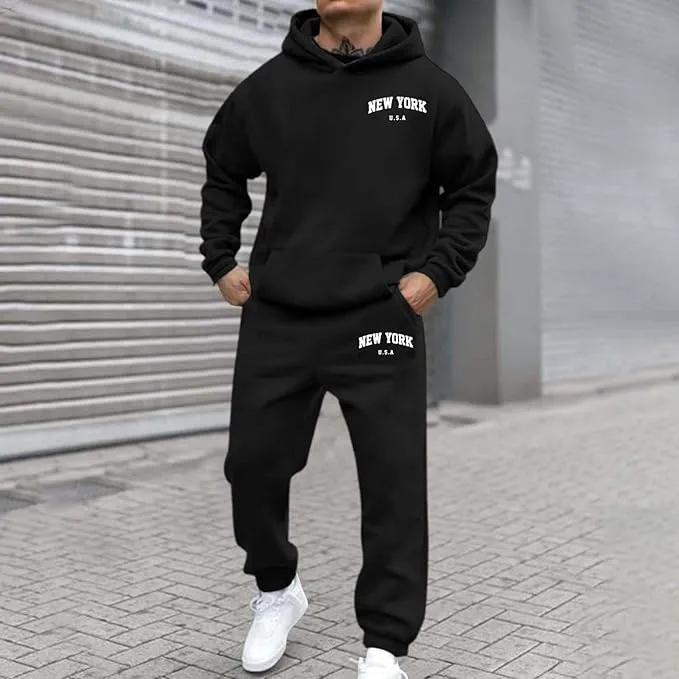 Tracksuit Mens Full Set Long Sleeve Hooded Sweatshirt and Sweatpants Set Hoodie Joggers Sets 2 Piece Fashion Sweatsuits for Men