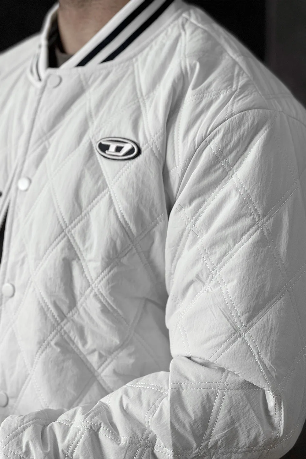 Urbane Pure White Baseball Collar Puffer Jacket - 1124101