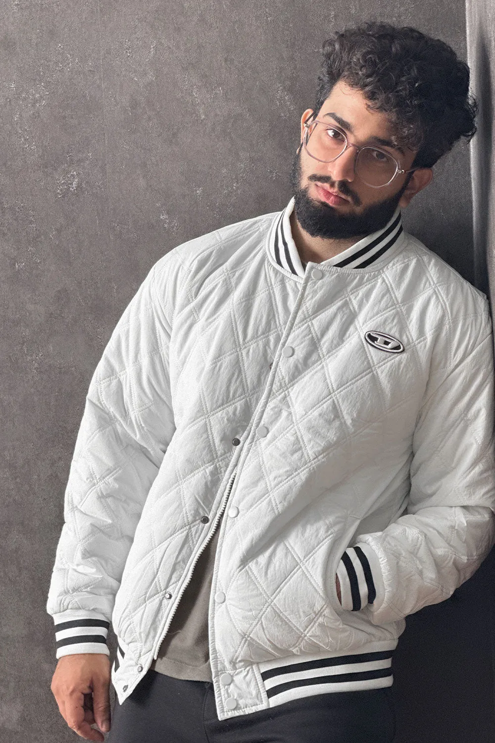 Urbane Pure White Baseball Collar Puffer Jacket - 1124101