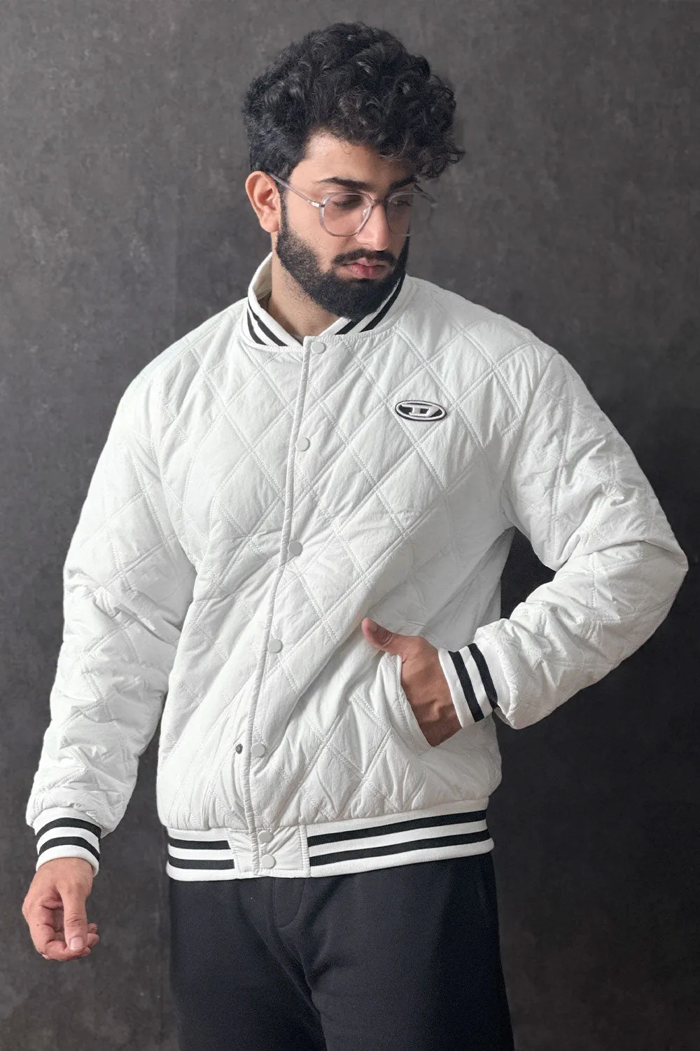 Urbane Pure White Baseball Collar Puffer Jacket - 1124101