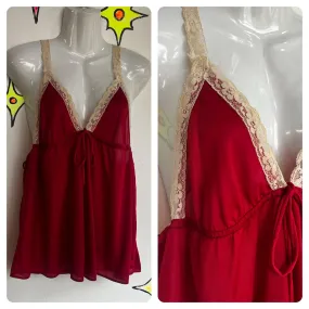 Vintage 70s 80s | Red Fairy Grunge Babydoll Lace Lingerie Cami Slip Top | Size M