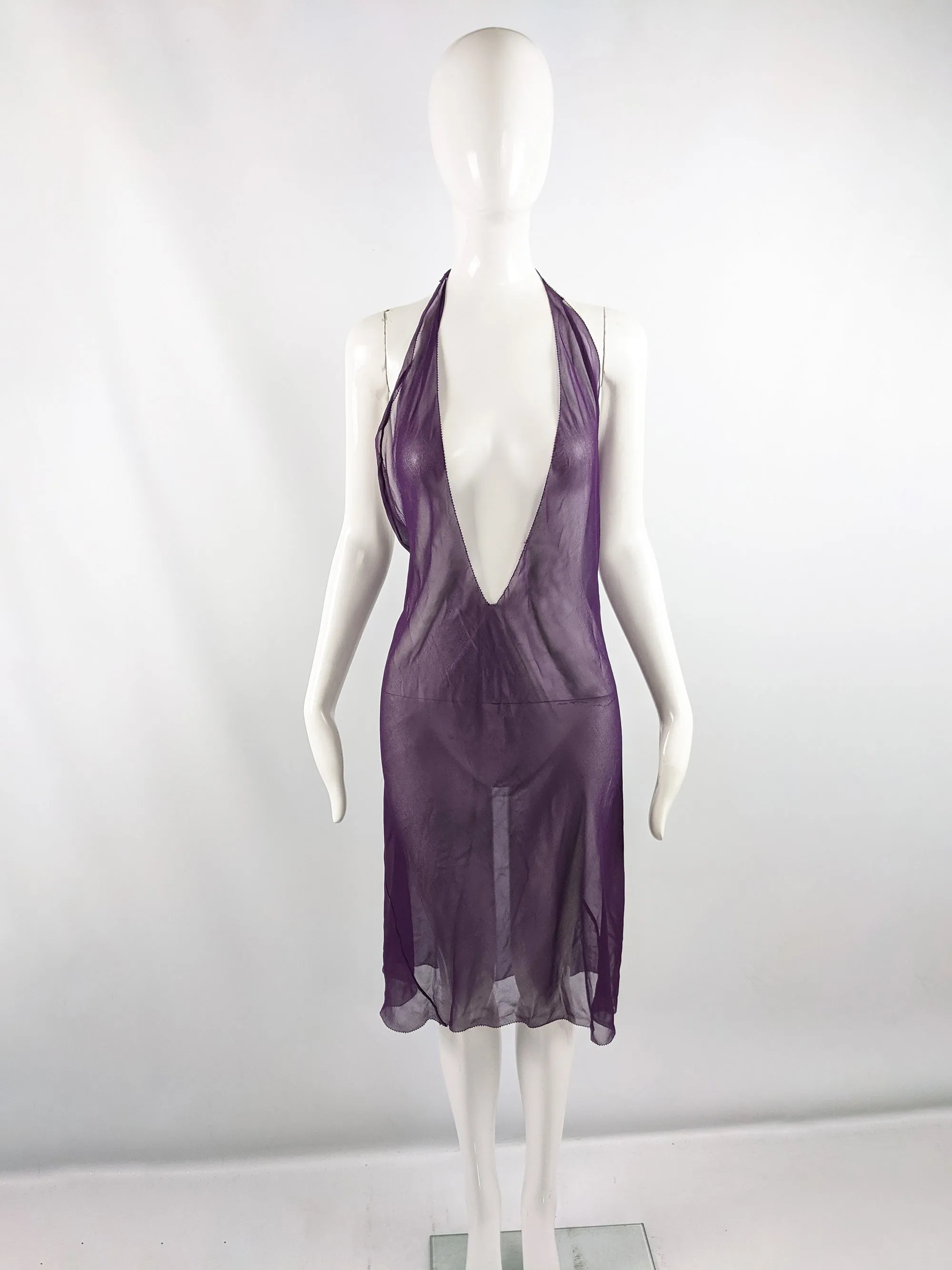 Vintage Purple Silk Chiffon Pintuck Pleat 2 Piece Dress, 2000s