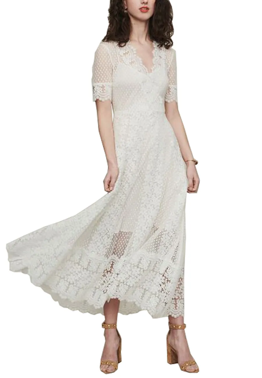 White Revanti Lace Midi Dress