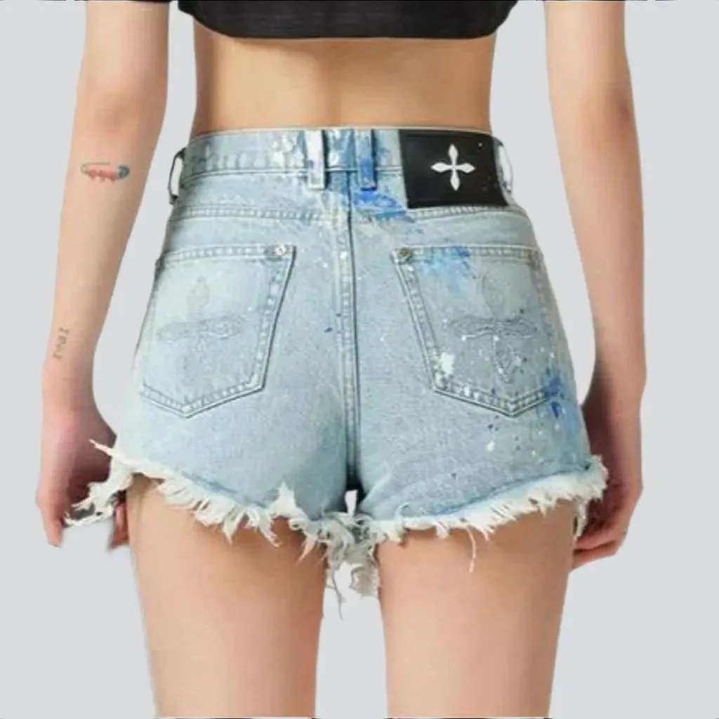 Wide distressed denim shorts