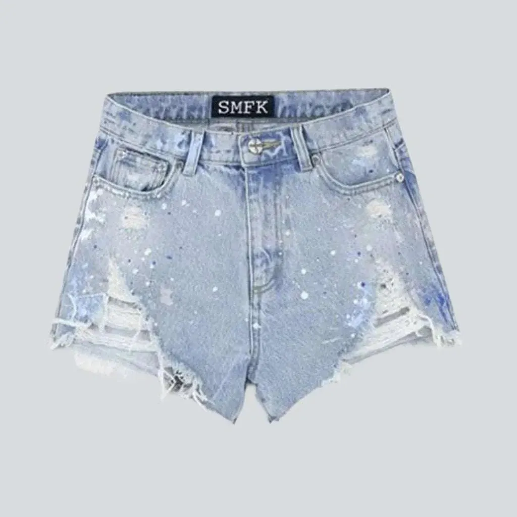 Wide distressed denim shorts