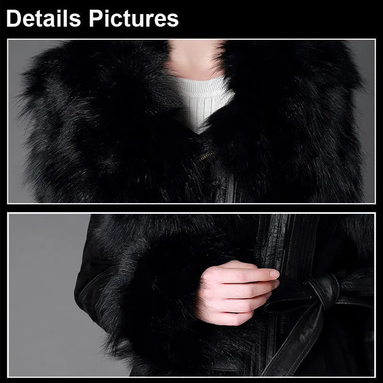 Women's Genuine Leather Fur Coat Women Fox Fur Collar  13055