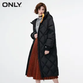 Women's Letter Print Zip Long Hooded Down Jacket