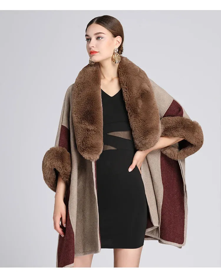 Women's Plush Faux Fur Woolen Cloak Coat