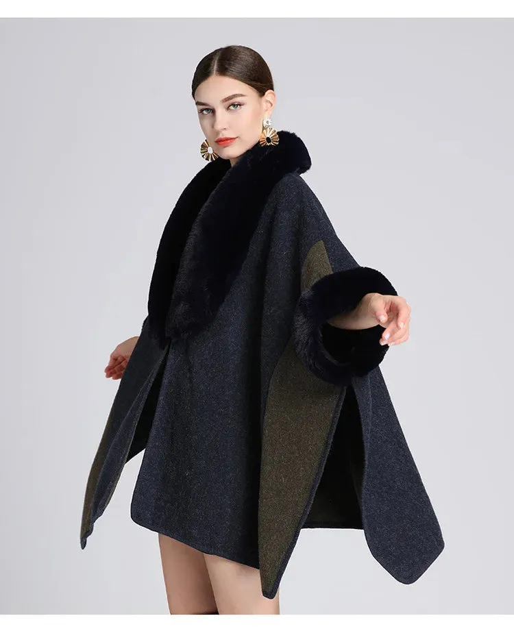 Women's Plush Faux Fur Woolen Cloak Coat