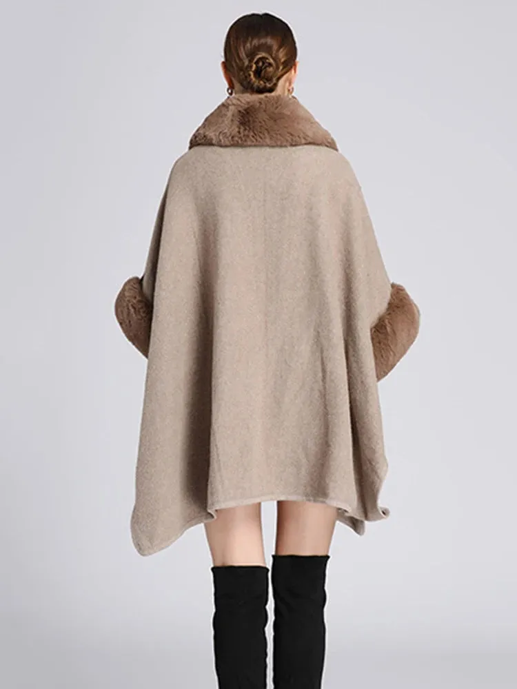 Women's Plush Faux Fur Woolen Cloak Coat