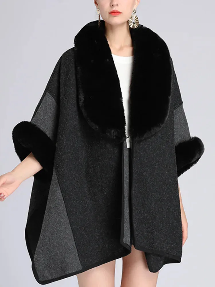 Women's Plush Faux Fur Woolen Cloak Coat