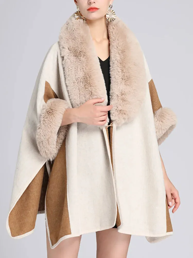 Women's Plush Faux Fur Woolen Cloak Coat