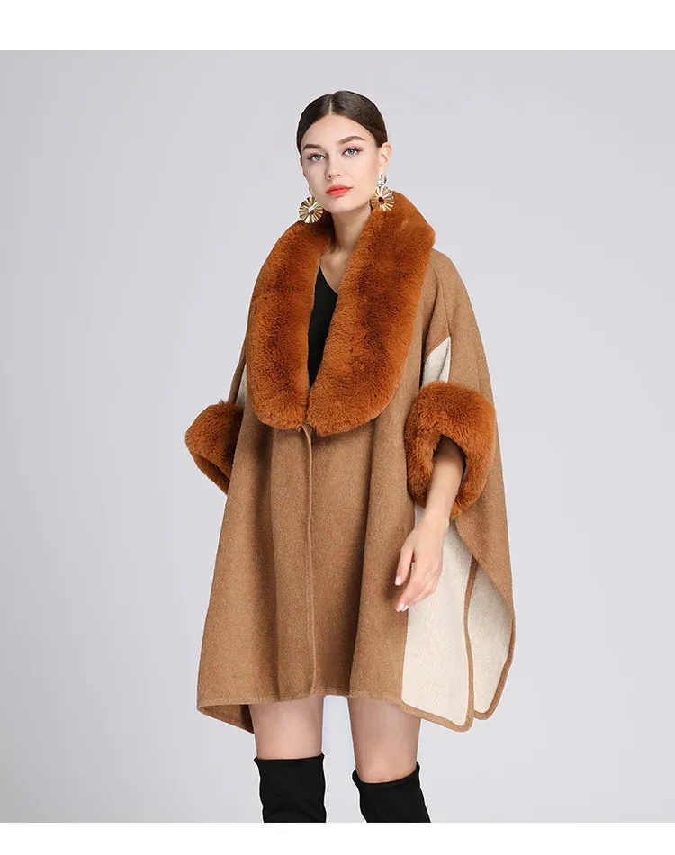 Women's Plush Faux Fur Woolen Cloak Coat