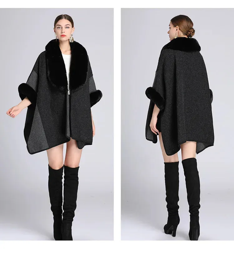 Women's Plush Faux Fur Woolen Cloak Coat