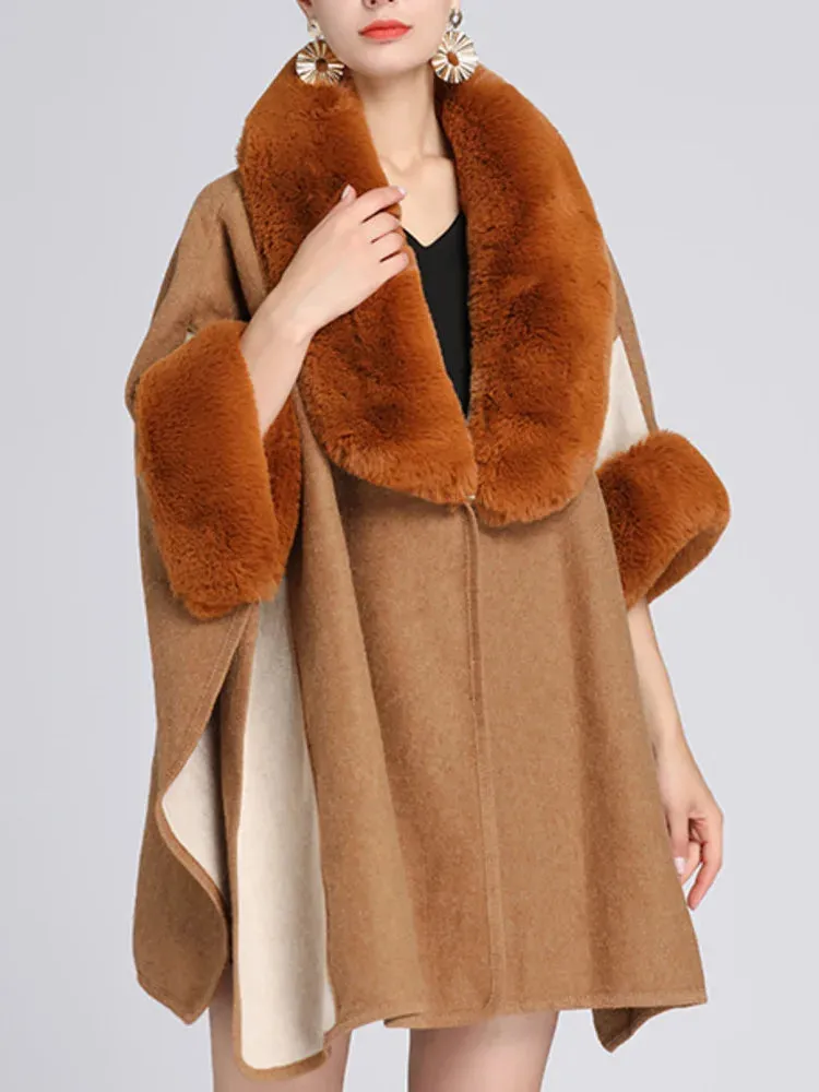 Women's Plush Faux Fur Woolen Cloak Coat