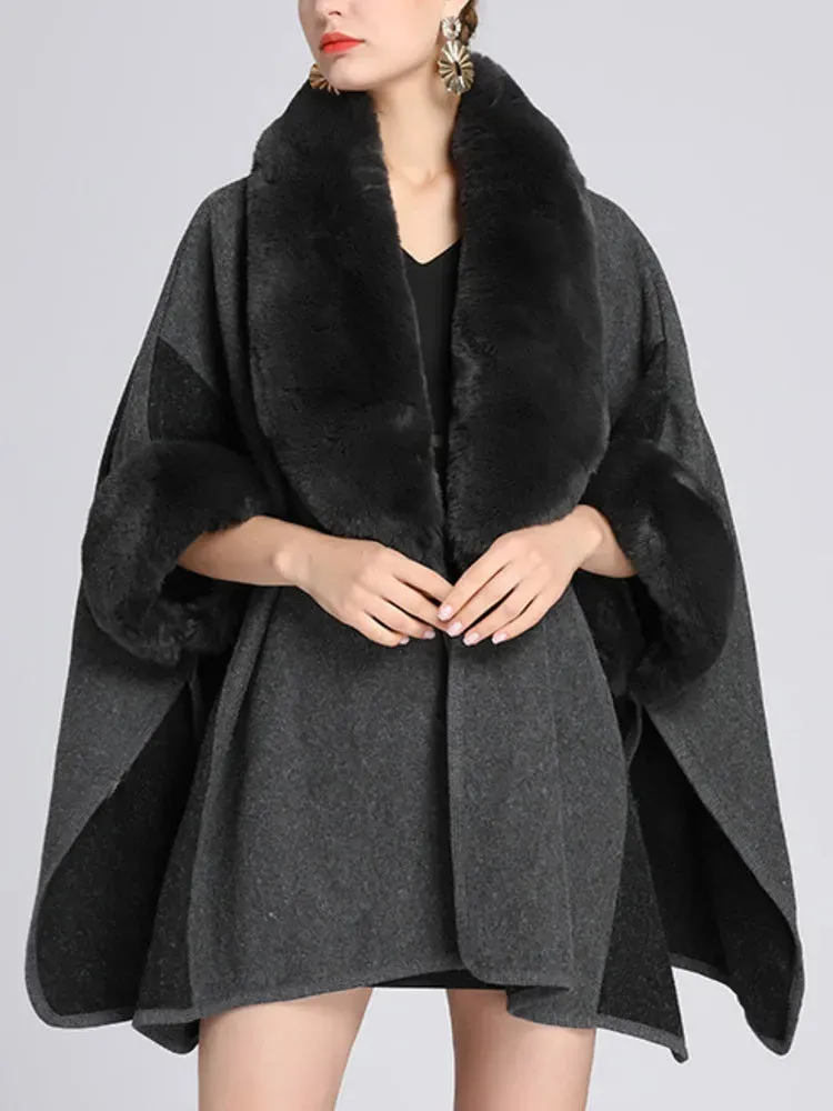 Women's Plush Faux Fur Woolen Cloak Coat