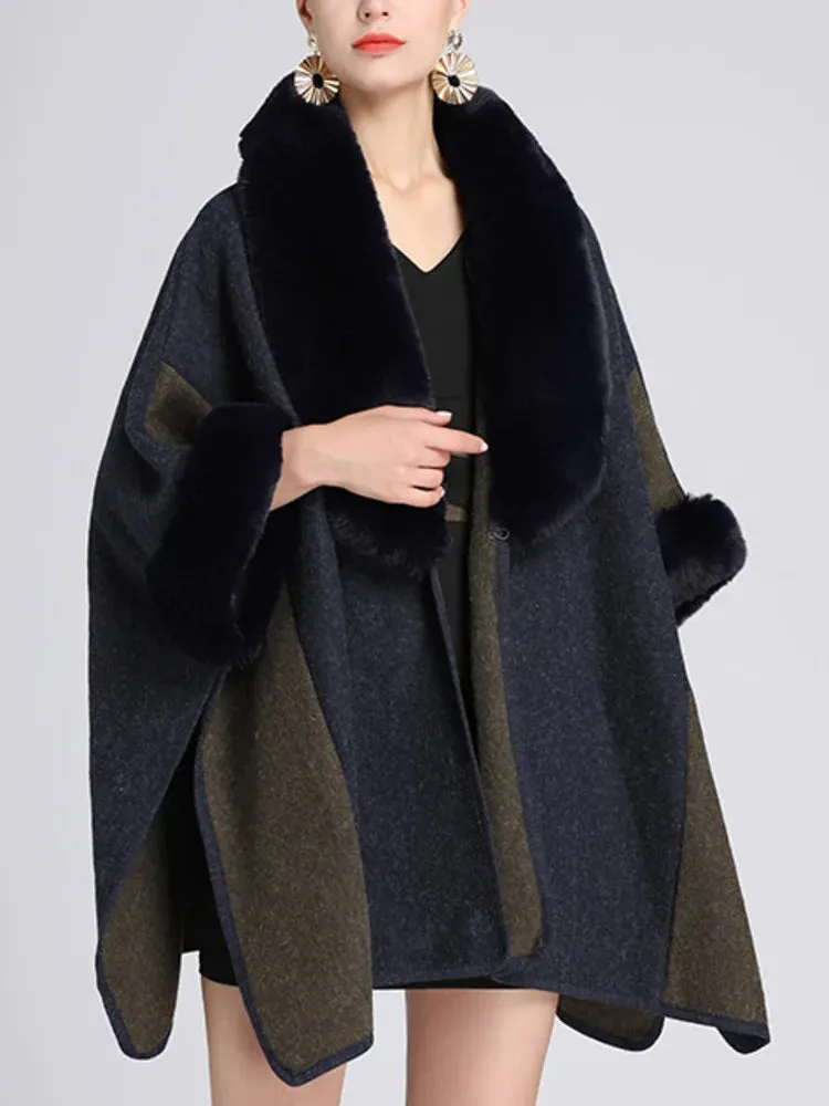 Women's Plush Faux Fur Woolen Cloak Coat